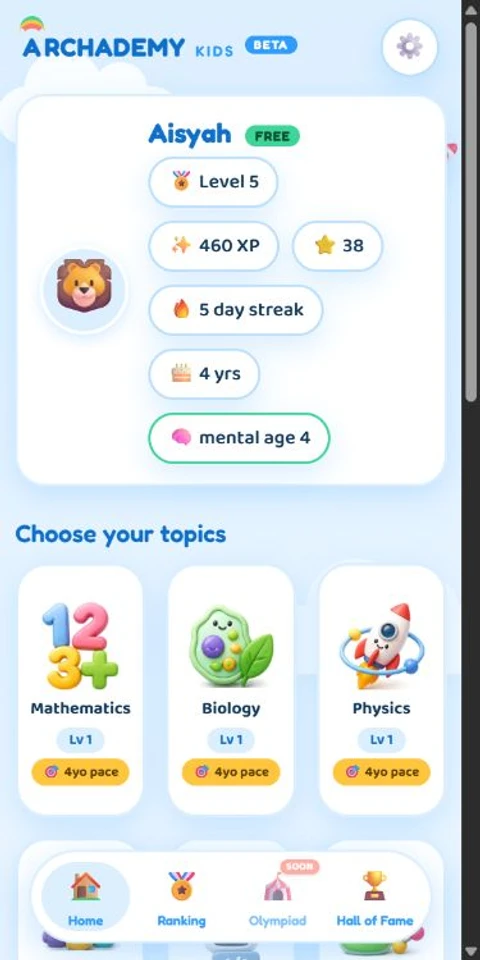Archademy Kids mobile app screenshot